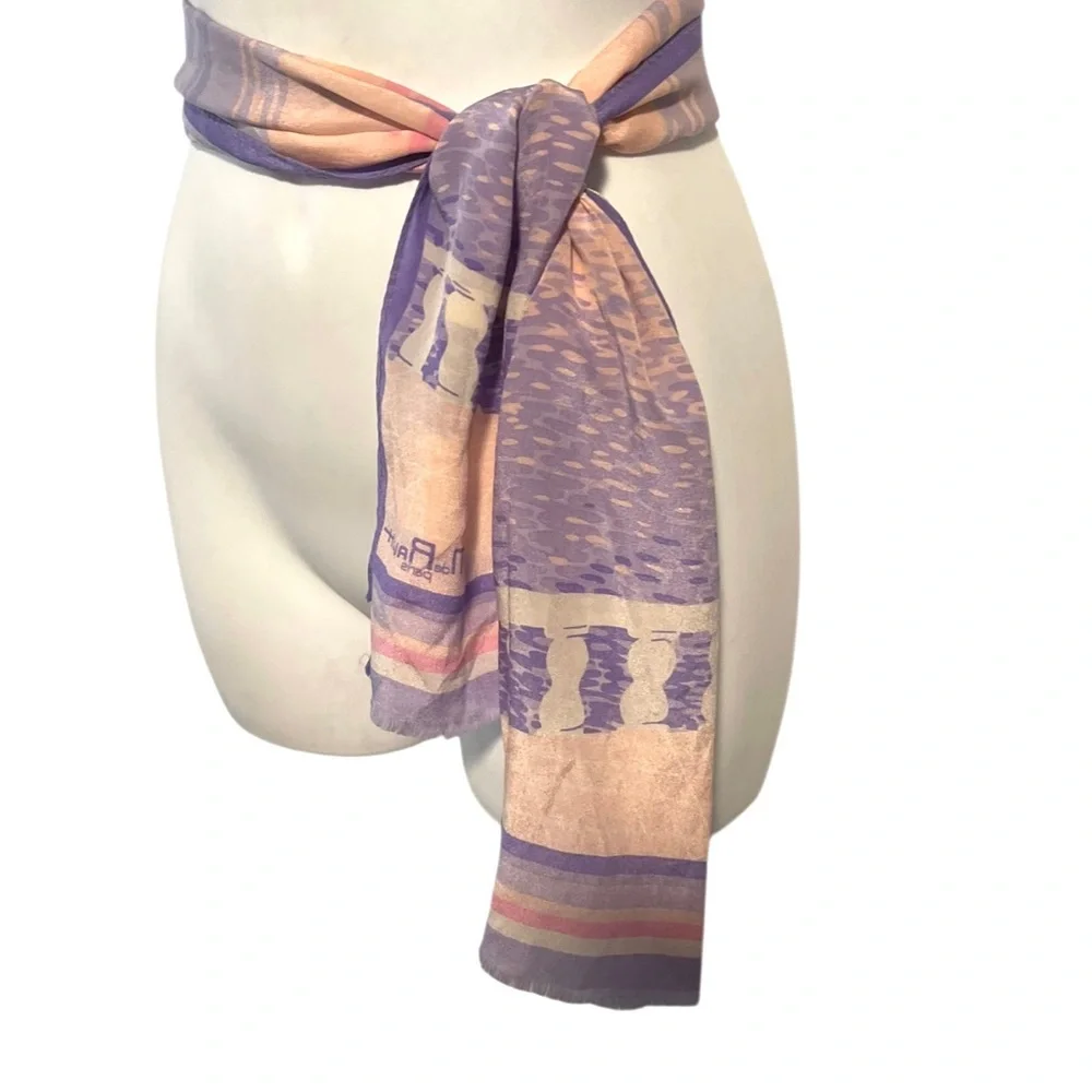 MADELEINE DE RAUCH Paris Silk Scarf Pink Purple Coastal Sailboat Scarf Or Belt